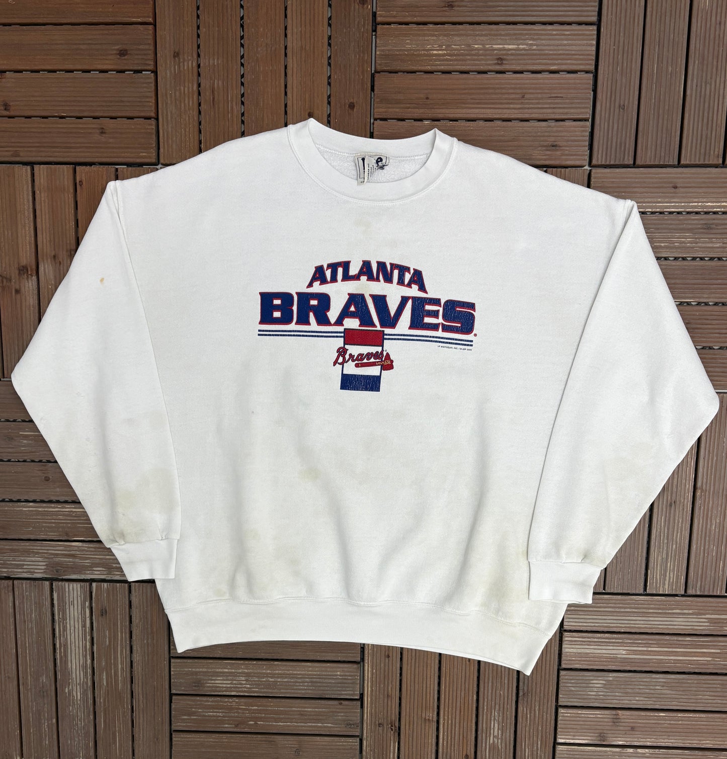 Atlanta Braves Graphic Crewneck | Size XX-Large | Vintage 2000s MLB Baseball White Sweater |