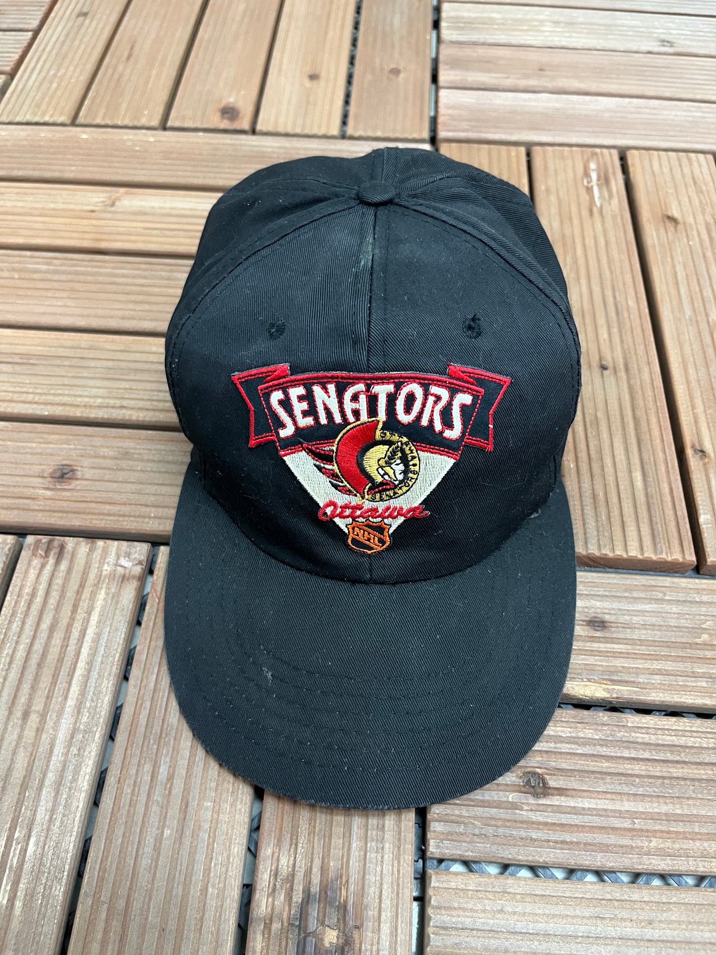 Ottawa Senators Embroidered Graphic Hat | Snap Back | Vintage 1990s NHL Hockey Black Cap |