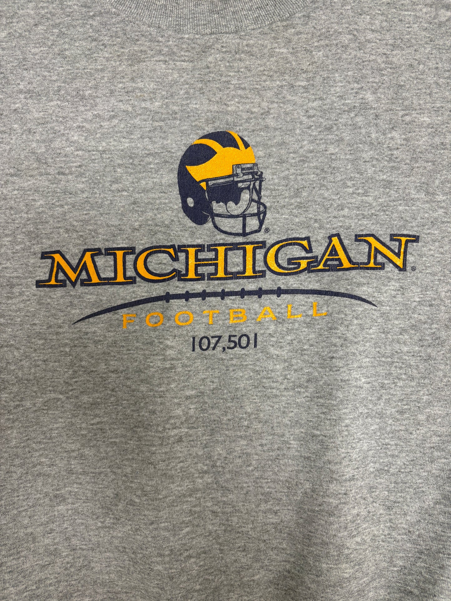 Michigan Wolverines Football 107,501 Graphic Crewneck | Size XX-Large | Vintage 1990s College Grey Crewneck |