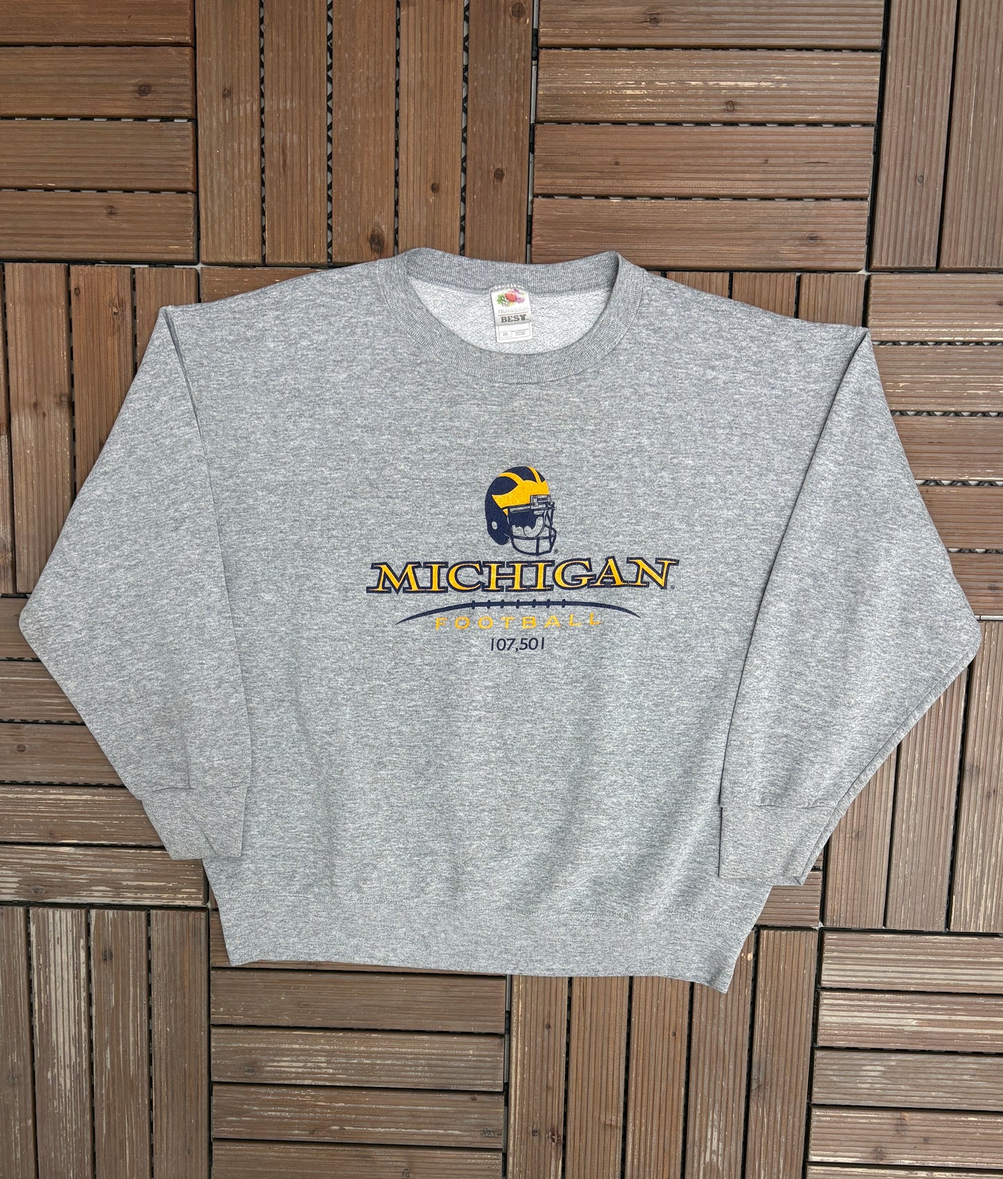 Michigan Wolverines Football 107,501 Graphic Crewneck | Size XX-Large | Vintage 1990s College Grey Crewneck |