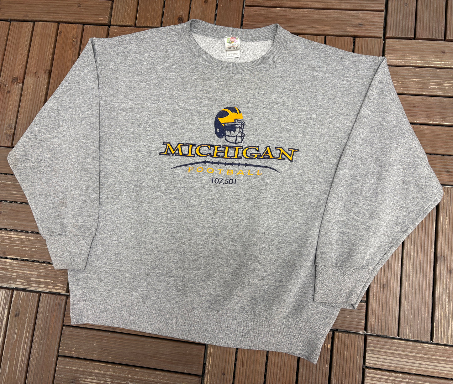 Michigan Wolverines Football 107,501 Graphic Crewneck | Size XX-Large | Vintage 1990s College Grey Crewneck |