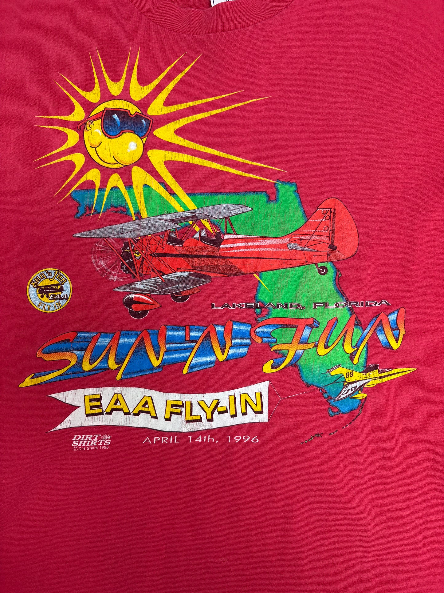 EAA Fly-In Sun N' Fun Graphic Tee | Size X-Large | Vintage 1990s Promotional Red T-Shirt |