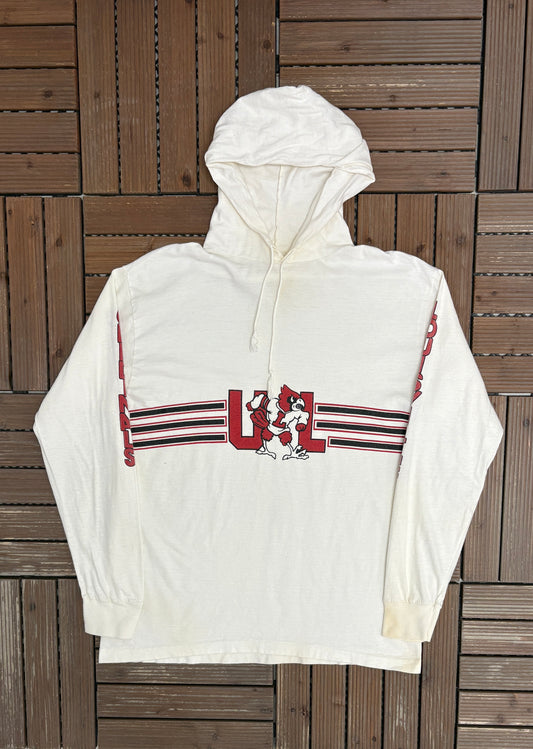 Louisville Cardinals Graphic Hoodie | Size Large | Vintage 1990s College Sports White Sweater |
