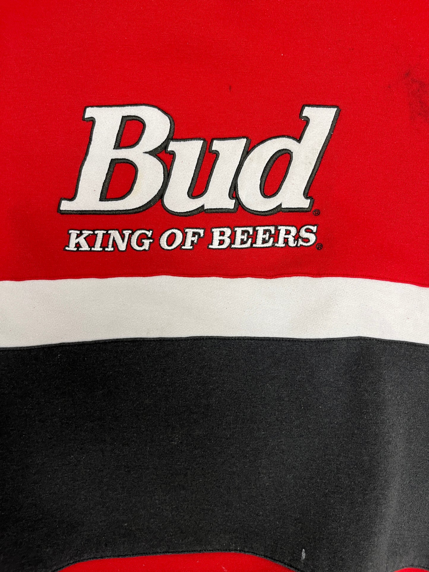 Bud King Of Beers NASCAR Graphic Crewneck | Size X-Large | Vintage 2000s NASCAR Racing Red Sweater |