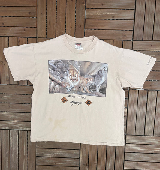 Spirit Of Fire Cripple Creek, Colorado Graphic Tee | Size X-Large | Vintage 1990s Single Stitch Wolf Beige T-Shirt |