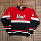 Bud King Of Beers NASCAR Graphic Crewneck | Size X-Large | Vintage 2000s NASCAR Racing Red Sweater |