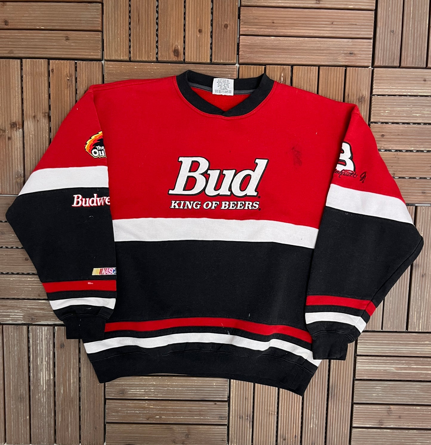 Bud King Of Beers NASCAR Graphic Crewneck | Size X-Large | Vintage 2000s NASCAR Racing Red Sweater |