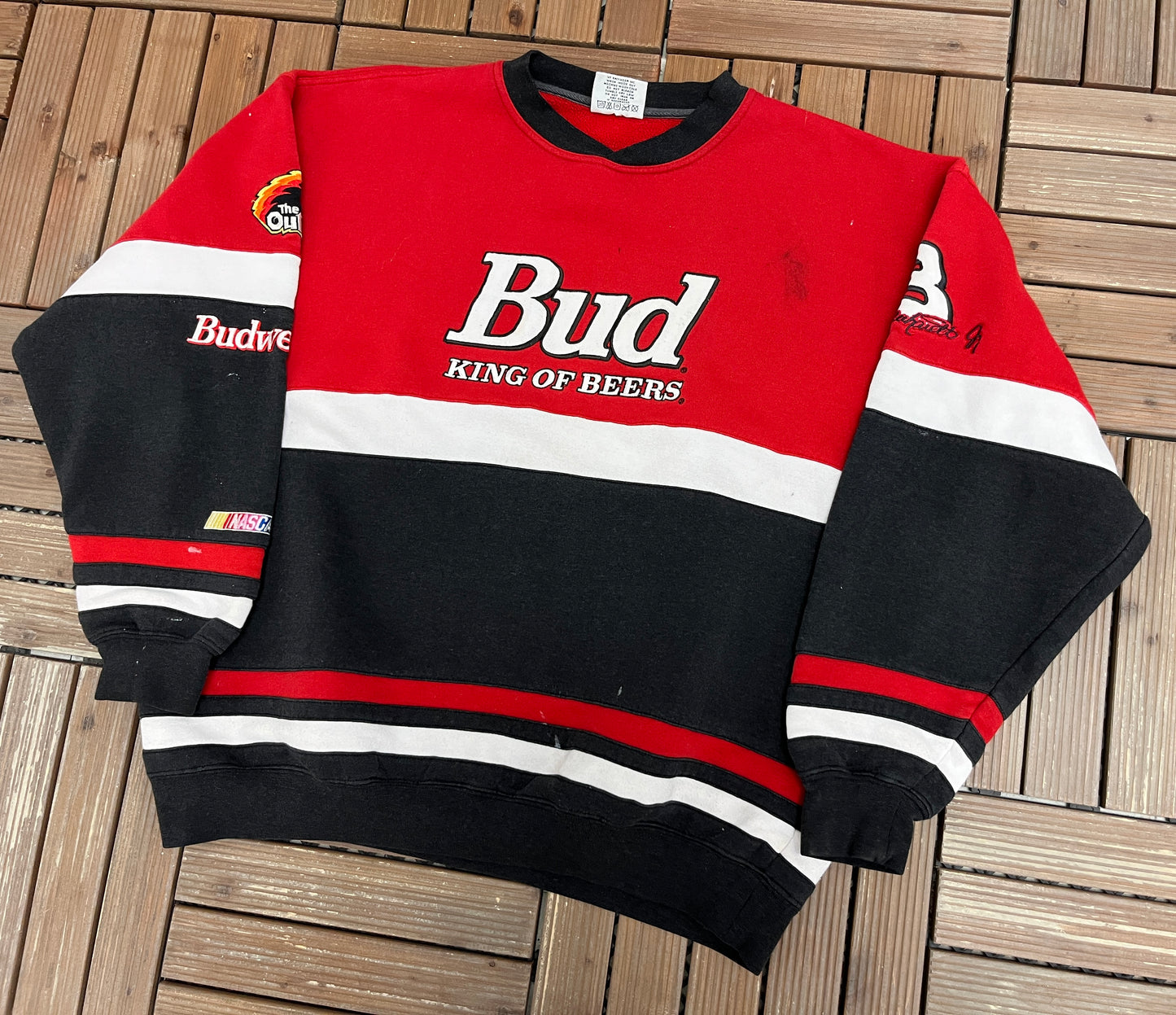 Bud King Of Beers NASCAR Graphic Crewneck | Size X-Large | Vintage 2000s NASCAR Racing Red Sweater |