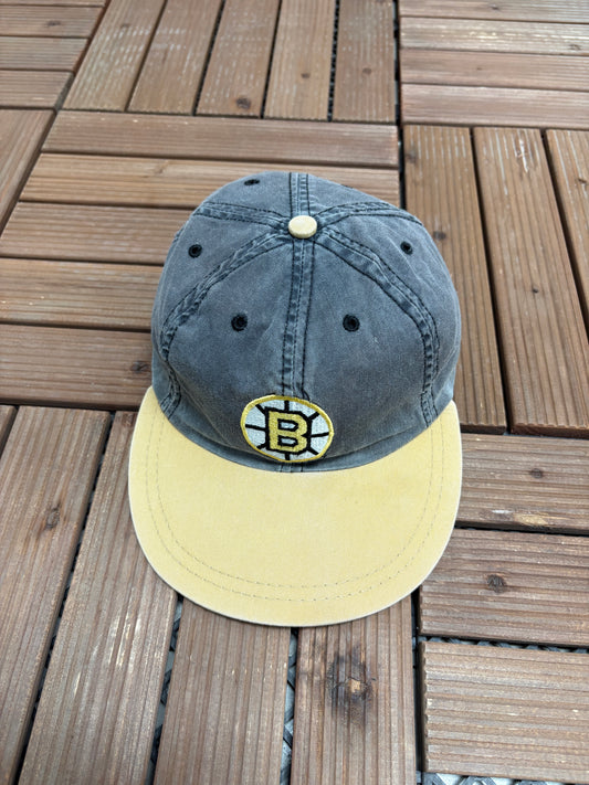 Boston Bruins Embroidered Graphic Hat | Size Large | Vintage 1990s NHL Hockey Grey Cap |