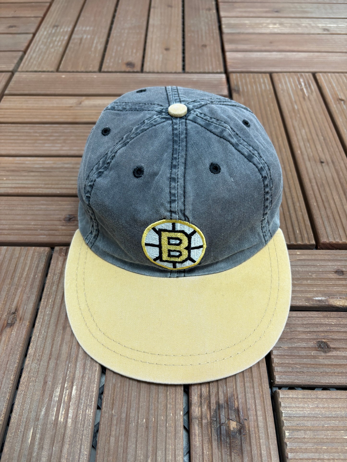 Boston Bruins Embroidered Graphic Hat | Size Large | Vintage 1990s NHL Hockey Grey Cap |