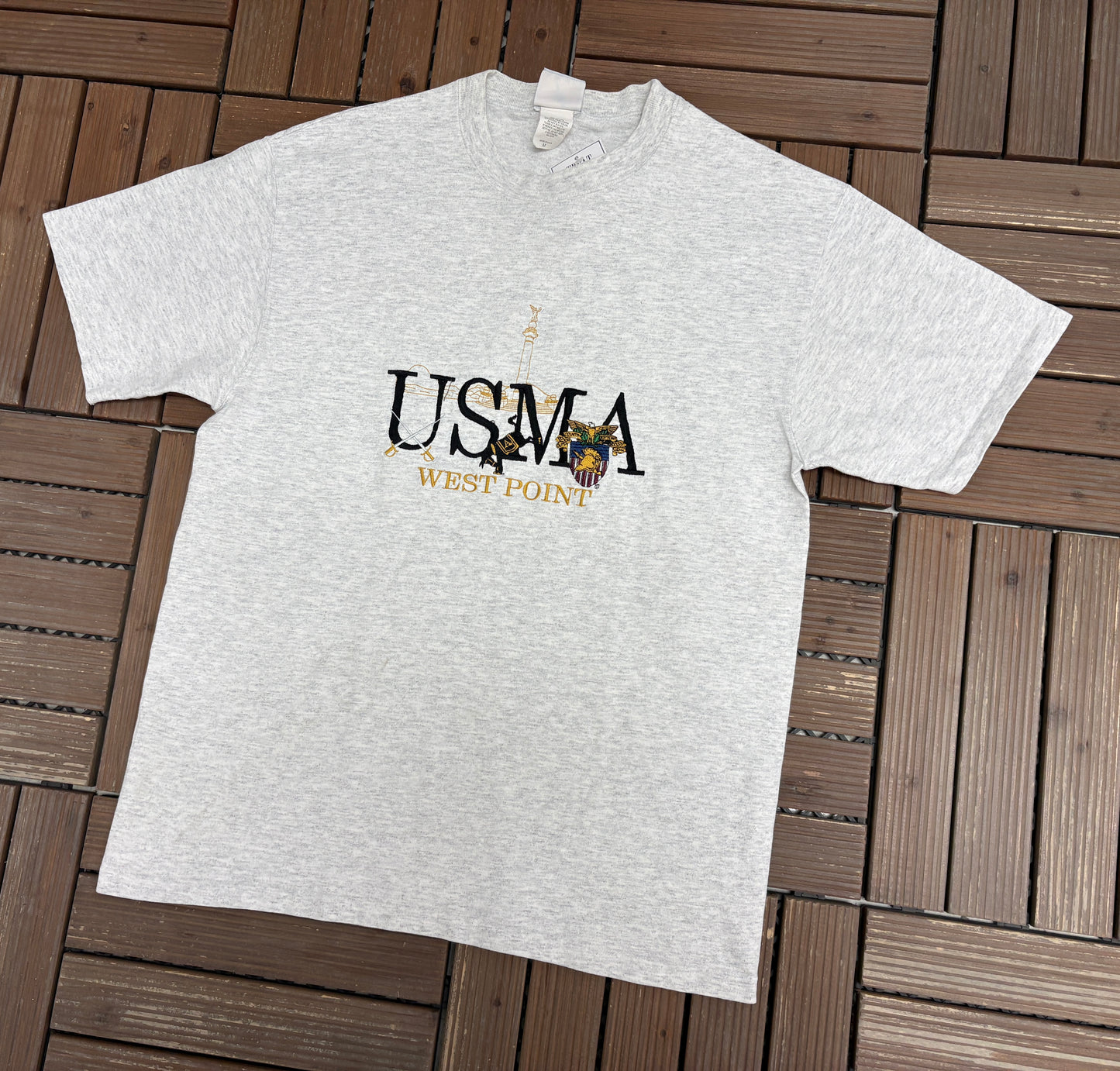 United States Military Academy West Point Embroidered Graphic Tee | Size Medium | Vintage 1990s Grey T-Shirt |
