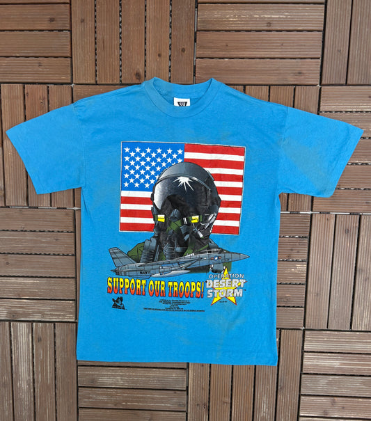 Operation Desert Storm Support Our Troops Graphic Tee | Size Large | Vintage 1990s Single Stitch Blue T-Shirt |
