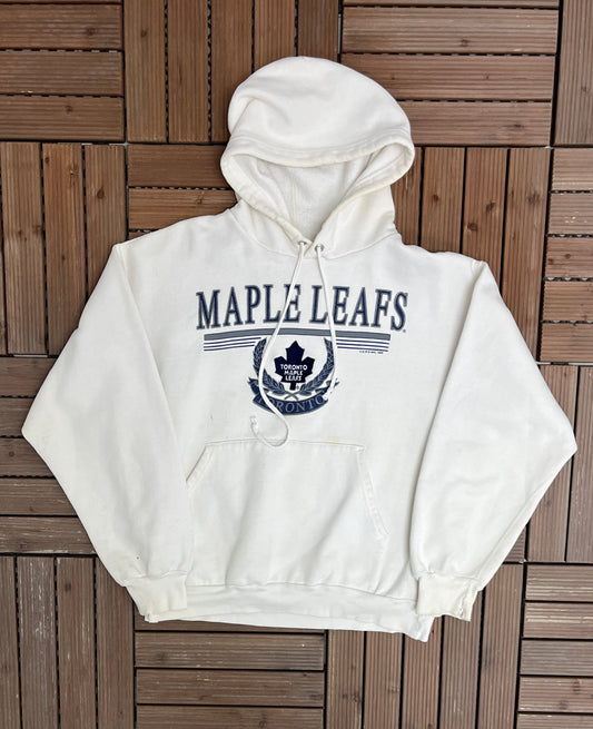 Toronto Maple Leafs Graphic Hoodie | Size Large | Vintage 1990s NHL Hockey White Sweater |