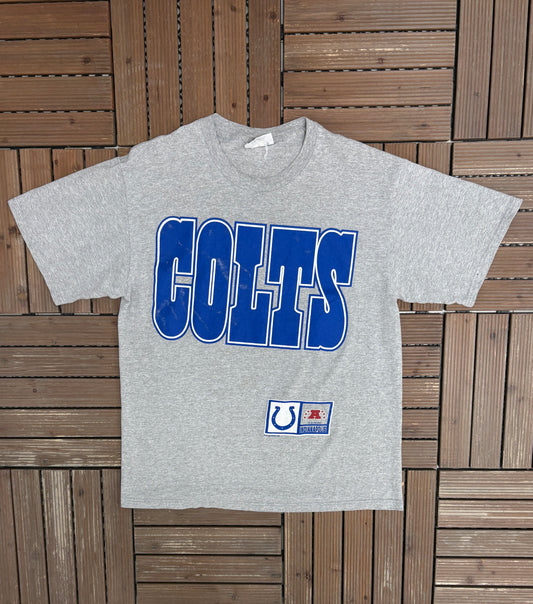 Indianapolis Colts Graphic Tee | Size Large | Vintage 1990s NFL Football Grey T-Shirt |