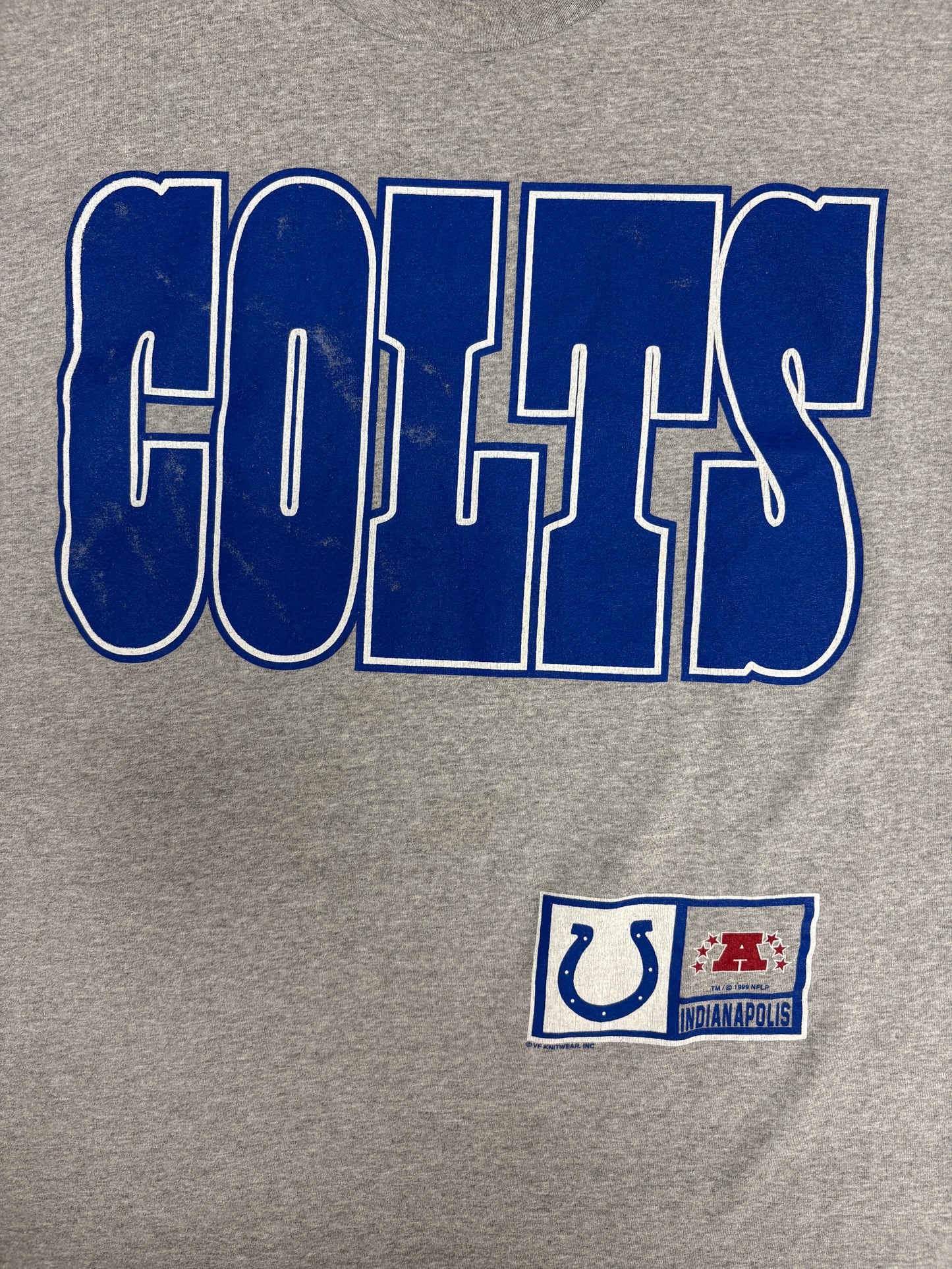 Indianapolis Colts Graphic Tee | Size Large | Vintage 1990s NFL Football Grey T-Shirt |