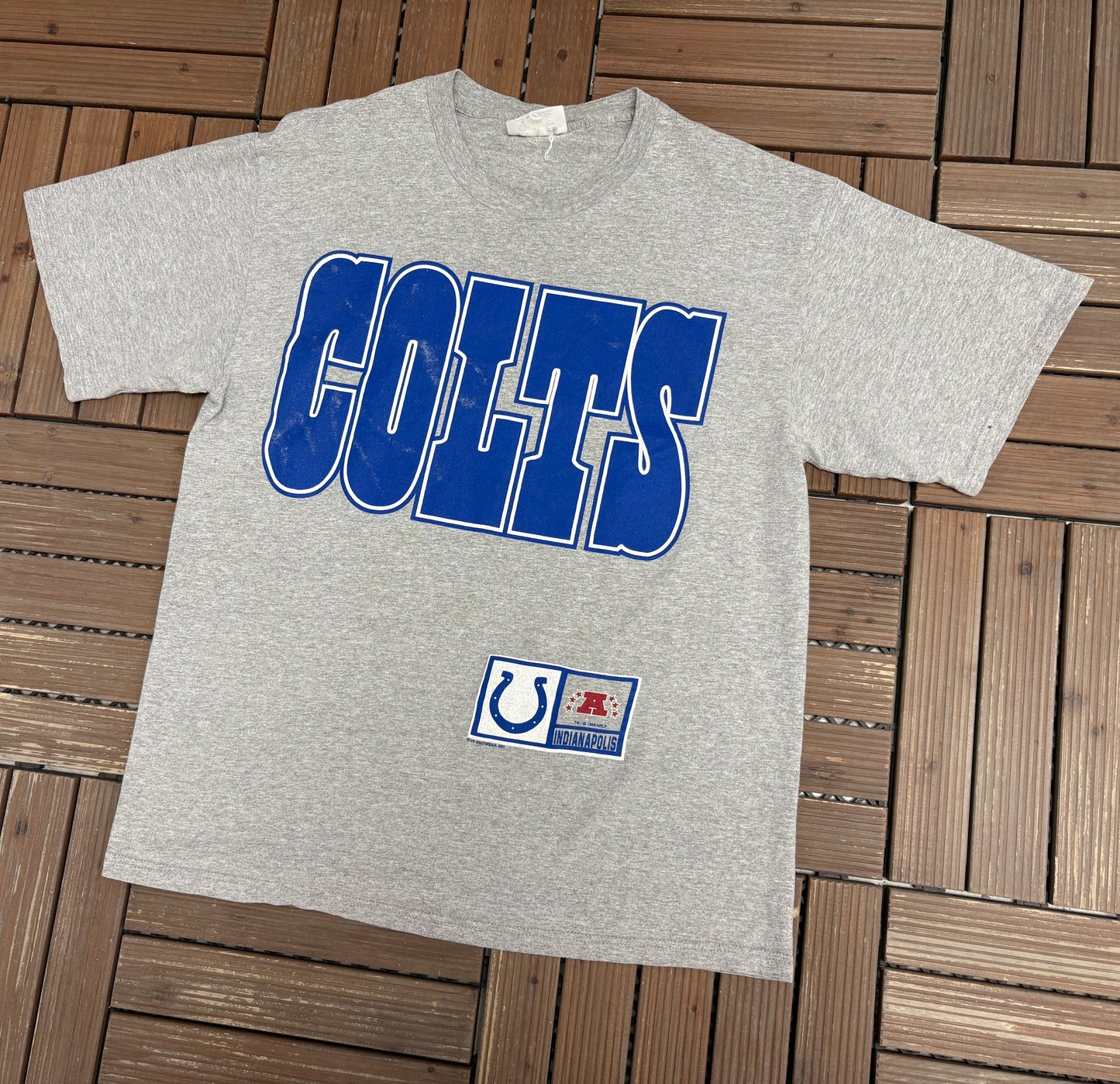Indianapolis Colts Graphic Tee | Size Large | Vintage 1990s NFL Football Grey T-Shirt |