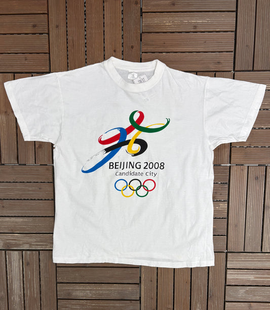 Beijing Olympics 2008 Graphic Tee | Size XX-Large | Vintage 2000s Promotional White T-Shirt |