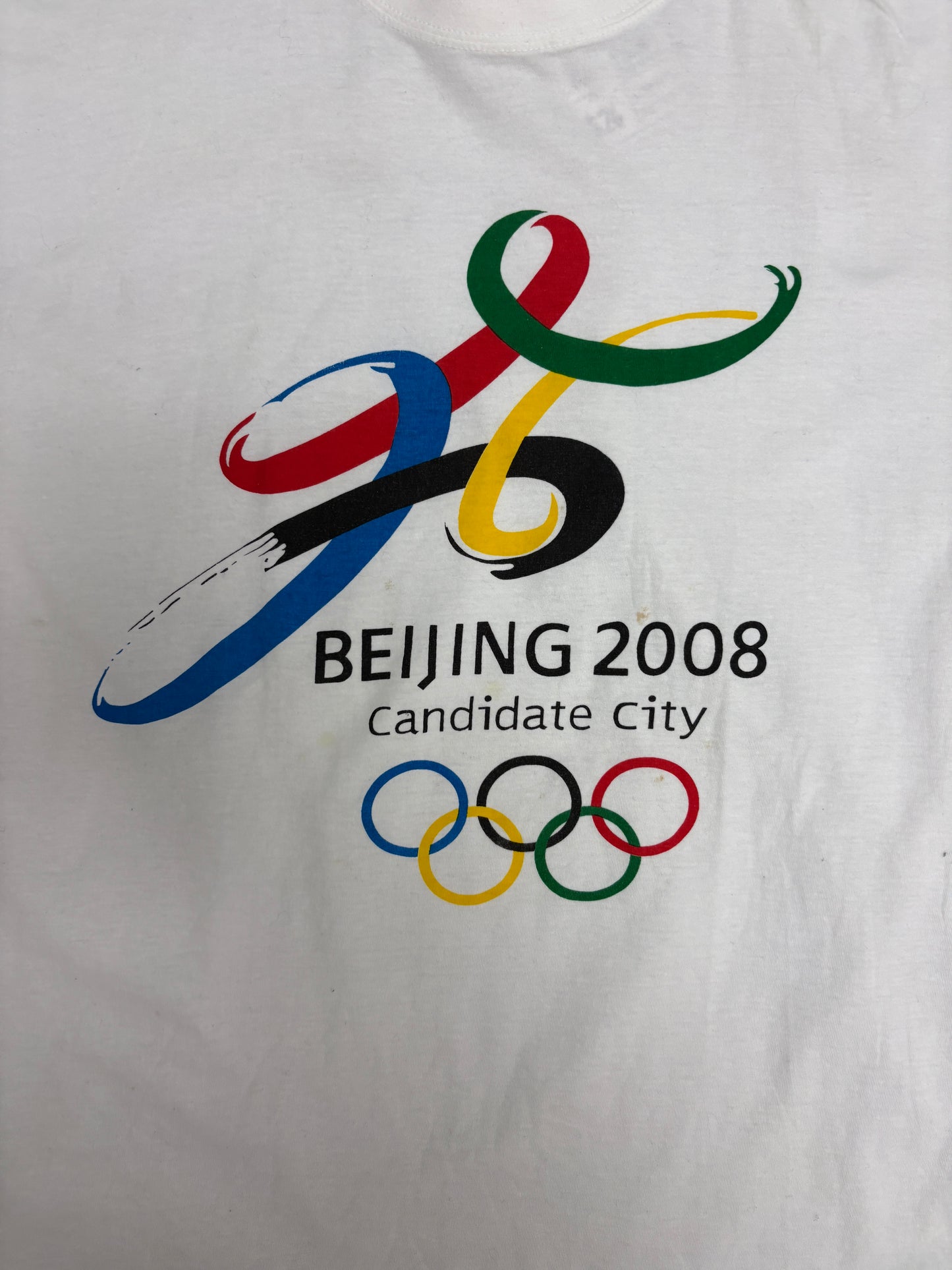 Beijing Olympics 2008 Graphic Tee | Size XX-Large | Vintage 2000s Promotional White T-Shirt |