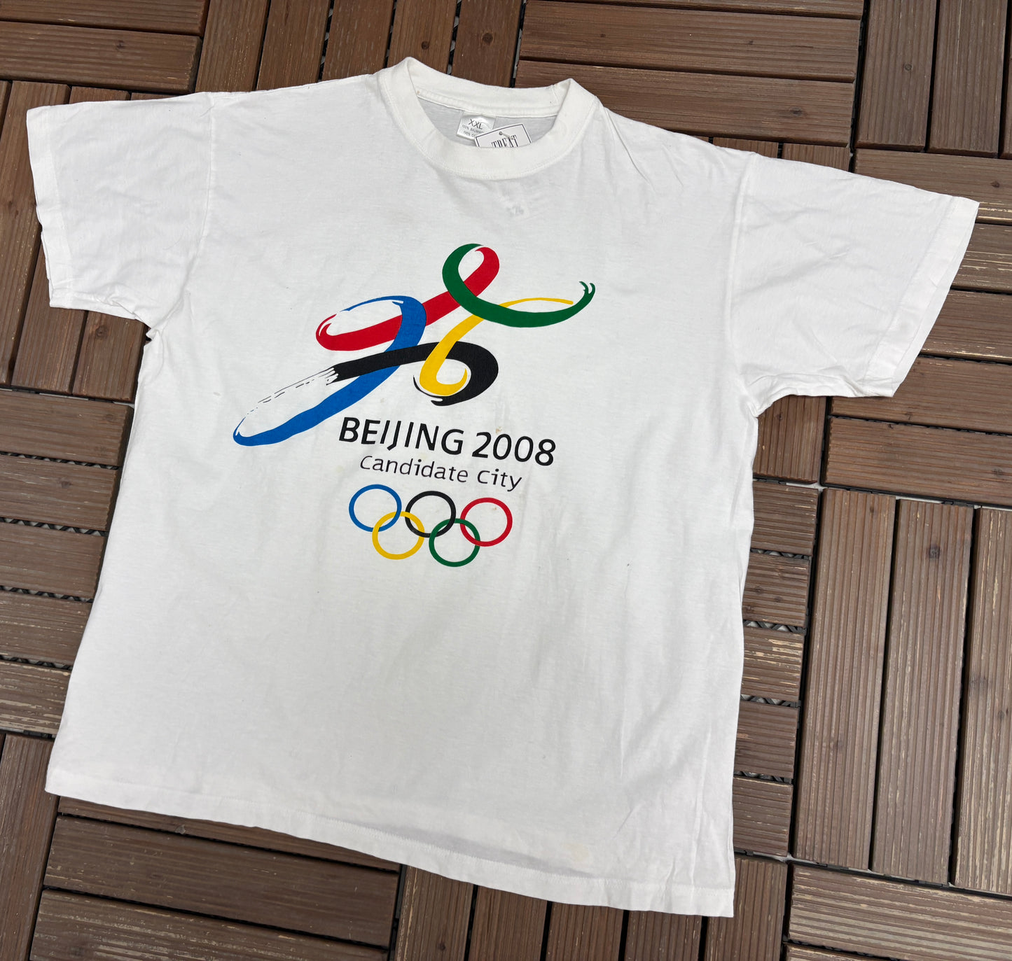 Beijing Olympics 2008 Graphic Tee | Size XX-Large | Vintage 2000s Promotional White T-Shirt |