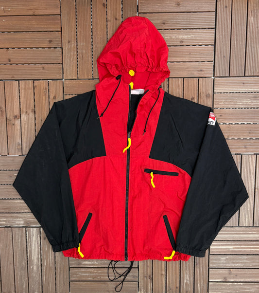 Marlboro Adventure Team Graphic Windbreaker | Size X-Large | Vintage 1990s Cigarettes Promotional Red Windbreaker |