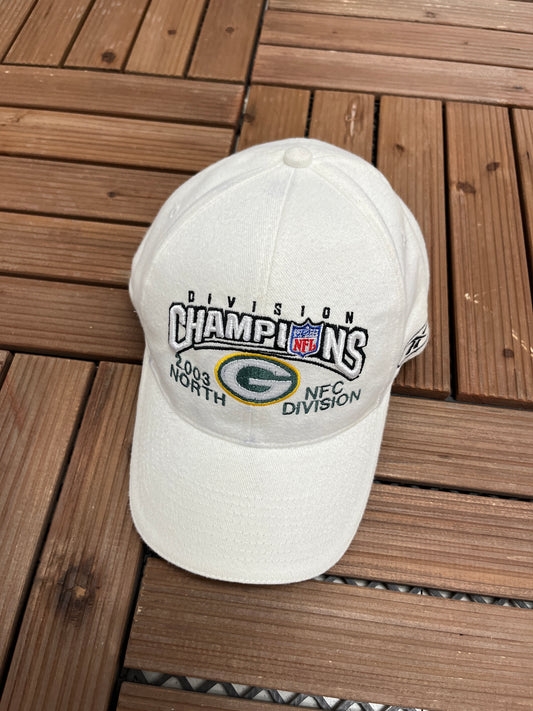 Green Bay Packers 2003 NFC North Champions Graphic Hat | Strap Back | Vintage 2000s NFL Football White Cap |