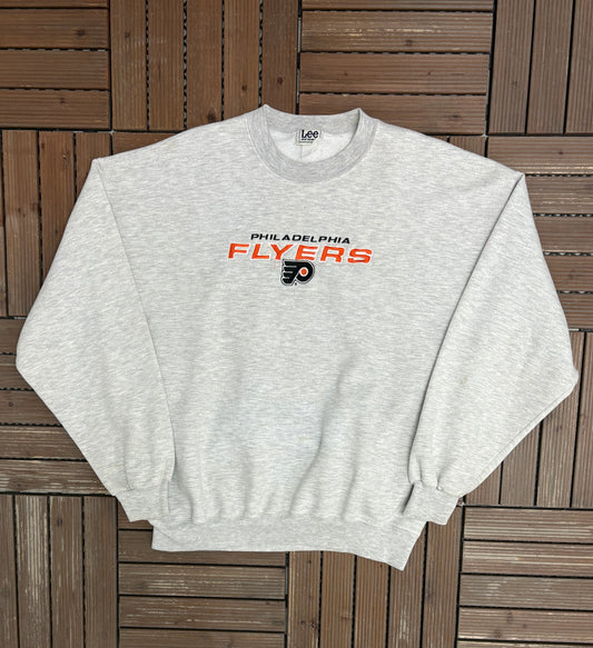 Philadelphia Flyers Embroidered Graphic Crewneck | Size XX-Large | Vintage 1990s NHL Hockey Grey Sweater |