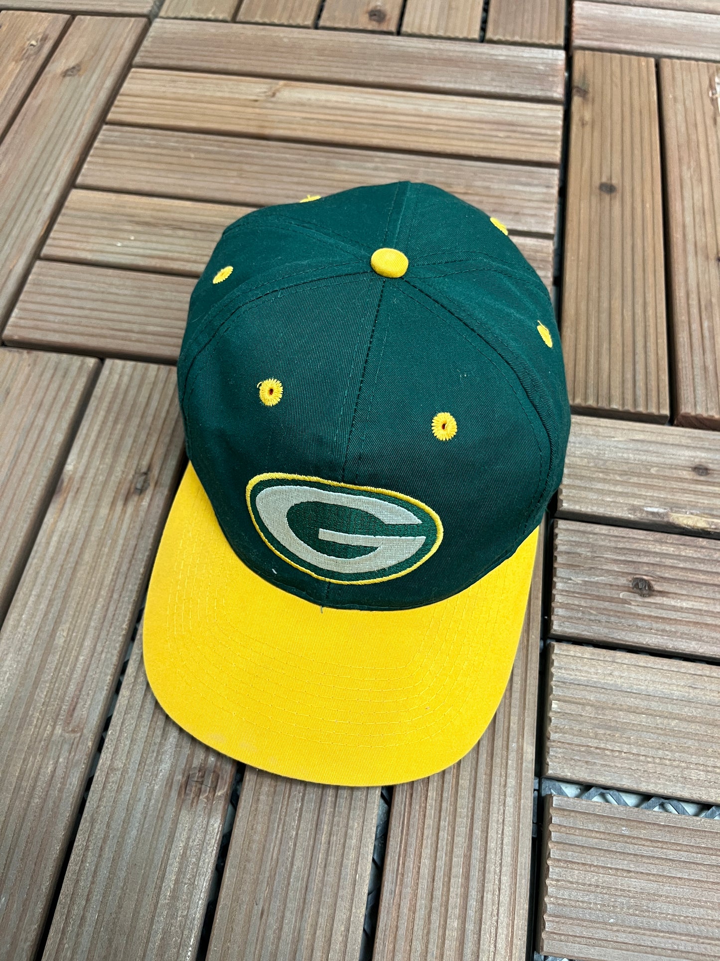 Green Bay Packers Embroidered Graphic Hat | Snap Back | Vintage 1990s NFL Football Green Cap |