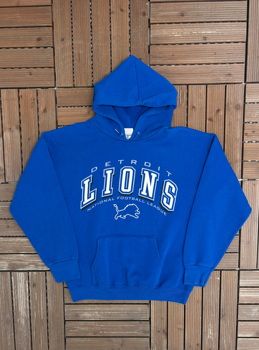 Detroit Lions Graphic Hoodie | Size Medium | Vintage 1990s NFL Football Blue Sweater |