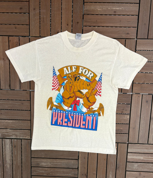 Alf For President Graphic Tee | Size Large | Vintage 1980s Promotional White T-Shirt |