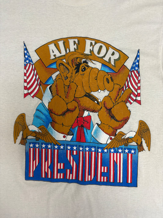 Alf For President Graphic Tee | Size Large | Vintage 1980s Promotional White T-Shirt |