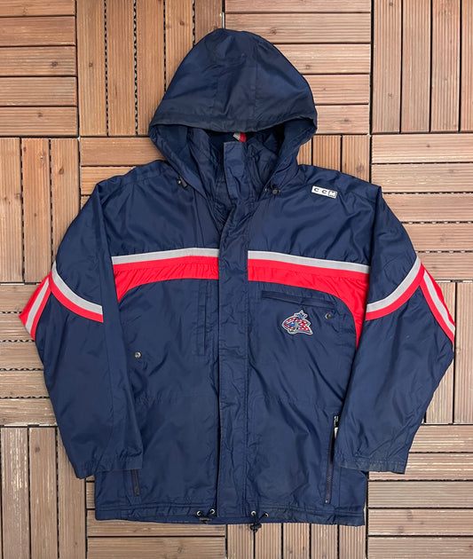 Columbus Blue Jackets Graphic Jacket | Size Medium | Vintage 2000s NHL Hockey Blue Jacket |