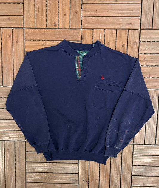 Knights of the Round Table Graphic Sweater | Size Medium | Vintage 2000s Branded Blue Sweater |