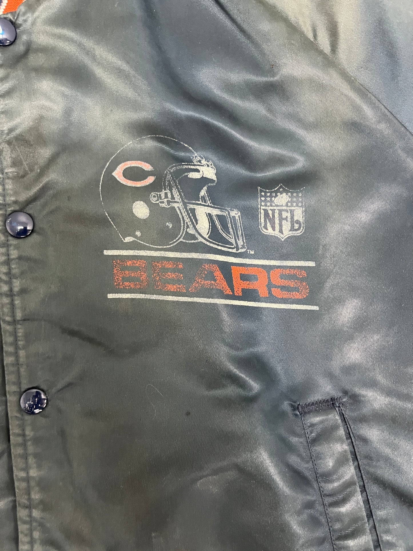 Chicago Bears Graphic Jacket | Size Medium | Vintage 1980s NFL Football Blue Jacket |