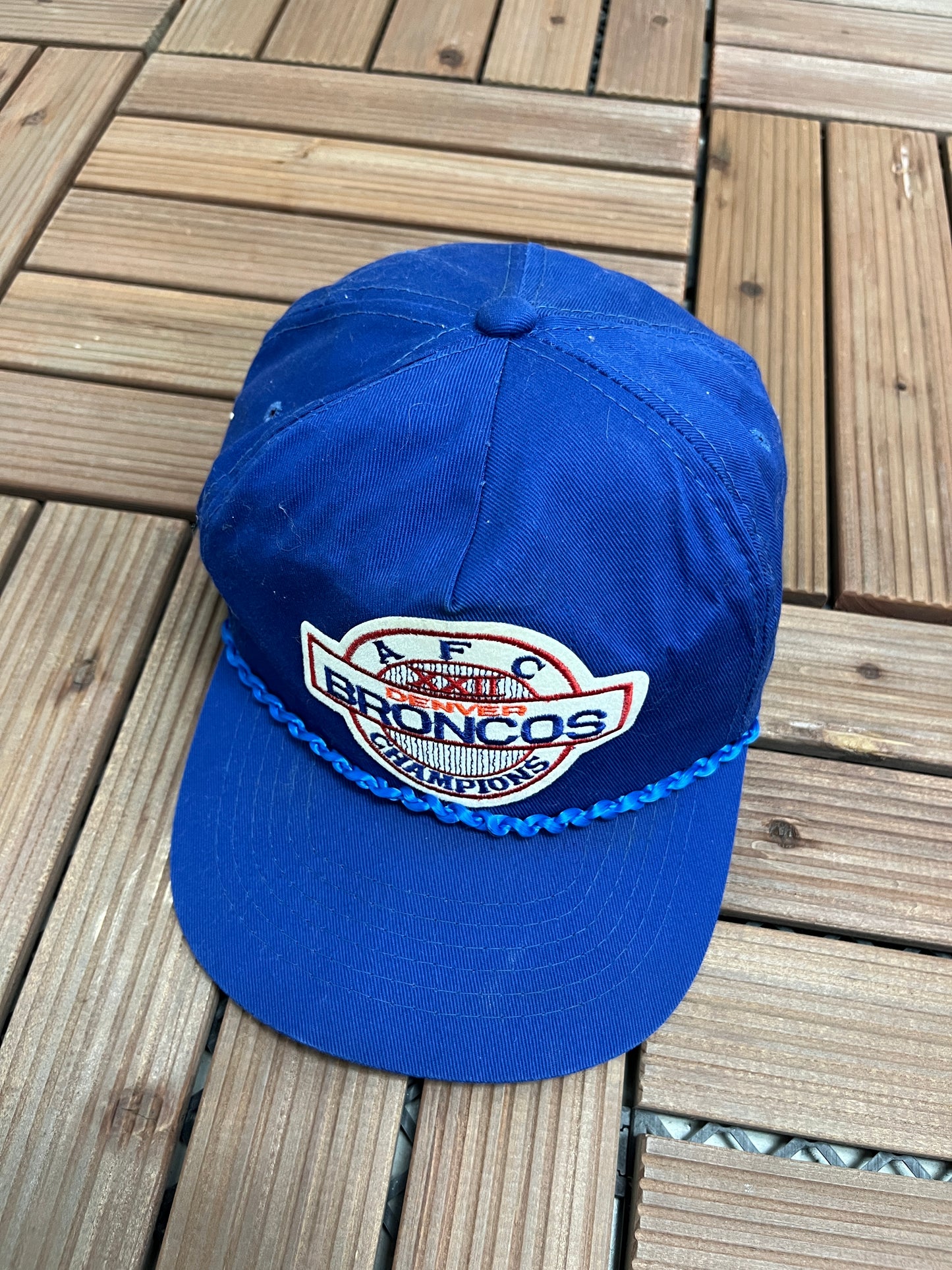 Denver Broncos AFC Champions Graphic Hat | Strap Back | Vintage 1990s NFL Football Blue Cap |