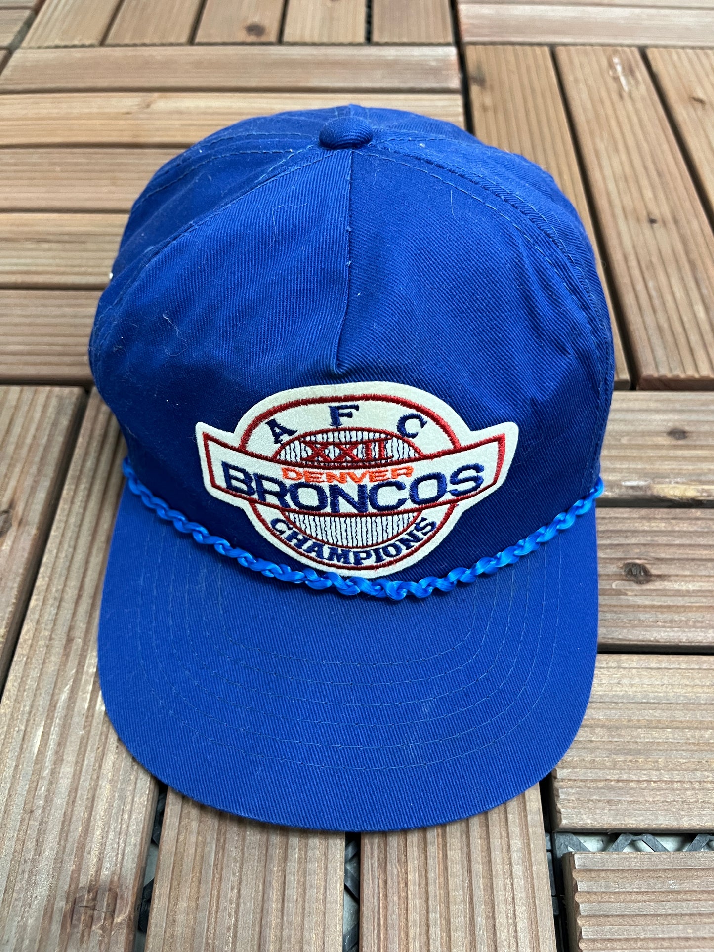 Denver Broncos AFC Champions Graphic Hat | Strap Back | Vintage 1990s NFL Football Blue Cap |