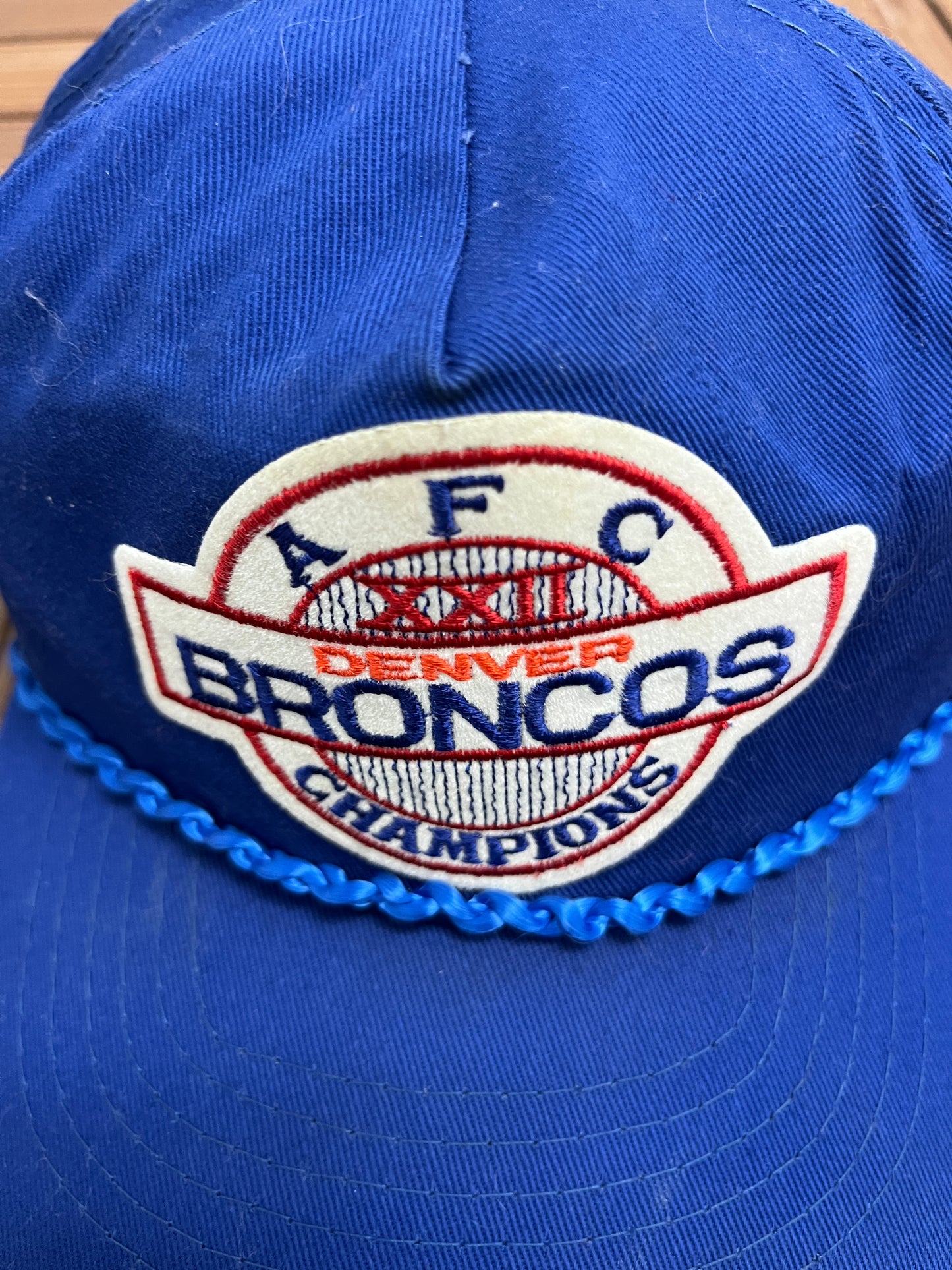 Denver Broncos AFC Champions Graphic Hat | Strap Back | Vintage 1990s NFL Football Blue Cap |