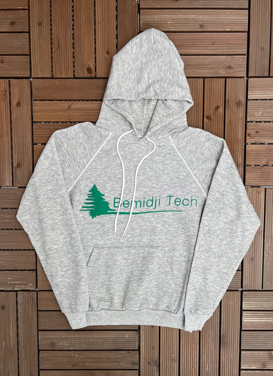 Bemidji Tech Graphic Hoodie | Size Medium | Vintage 1980s Made in USA College Grey Sweater |