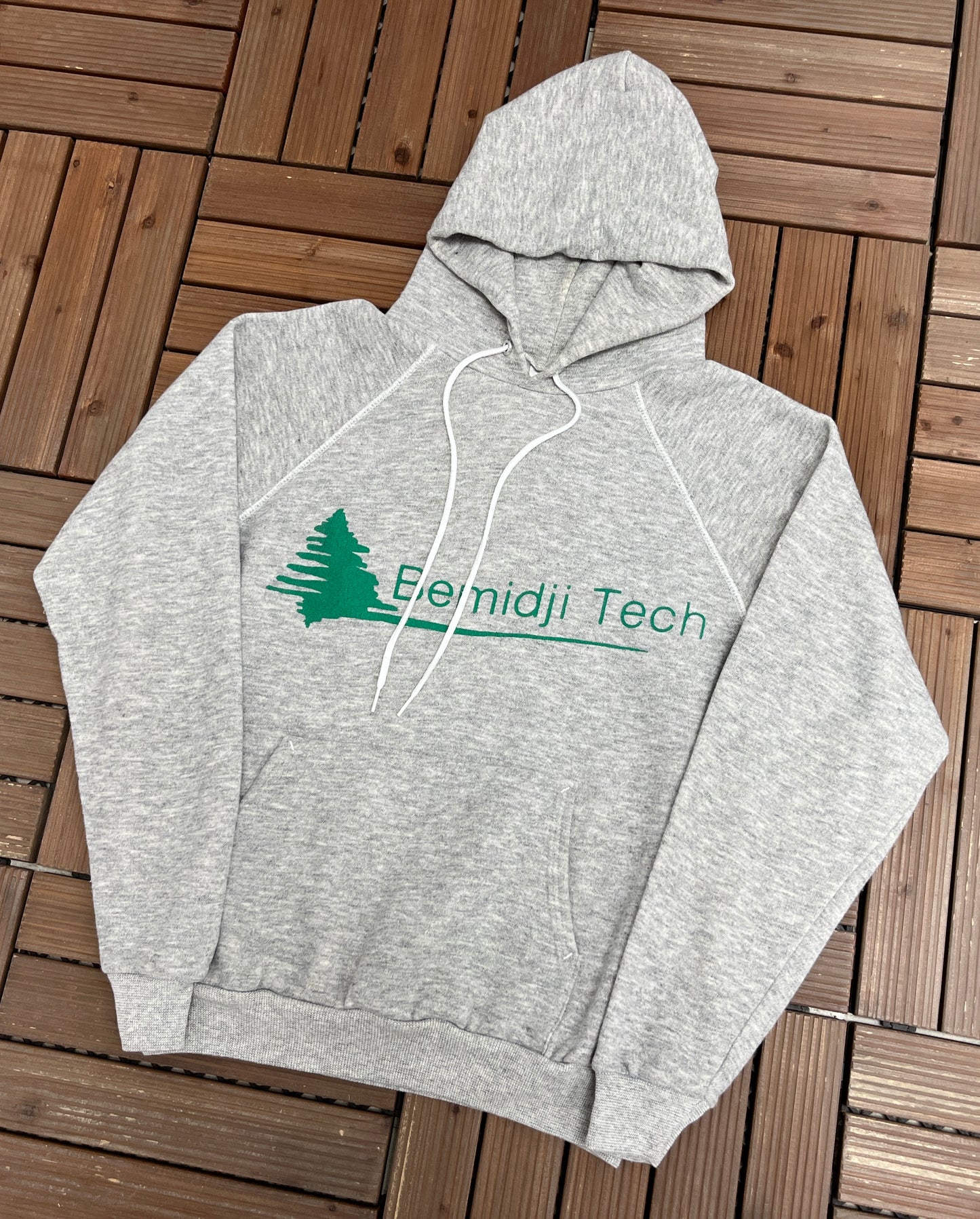 Bemidji Tech Graphic Hoodie | Size Medium | Vintage 1980s Made in USA College Grey Sweater |