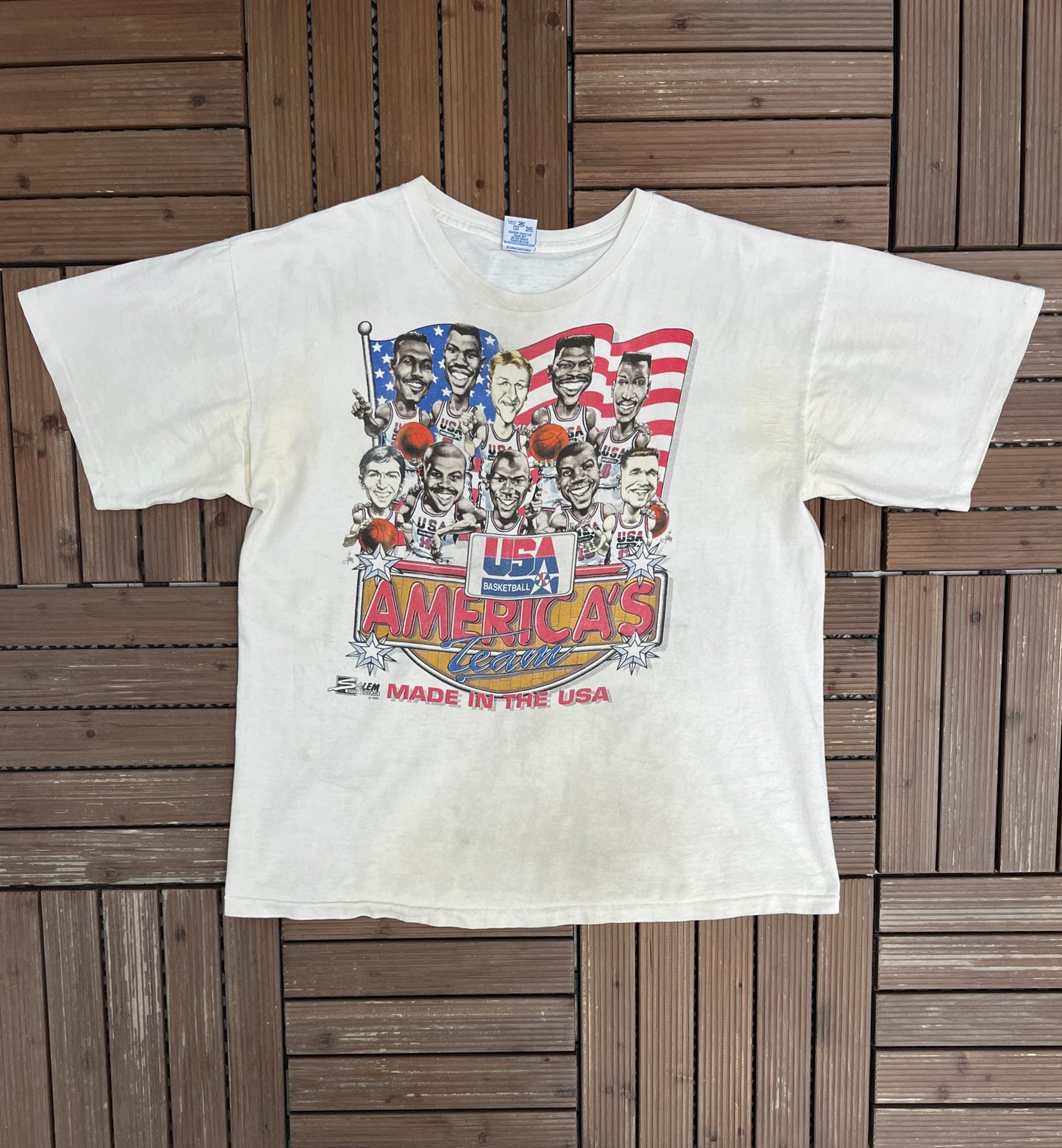 USA Basketball Dream Team Bighead Graphic Tee | Size X-Large | Vintage 1990s Salem Sportswear White T-Shirt |