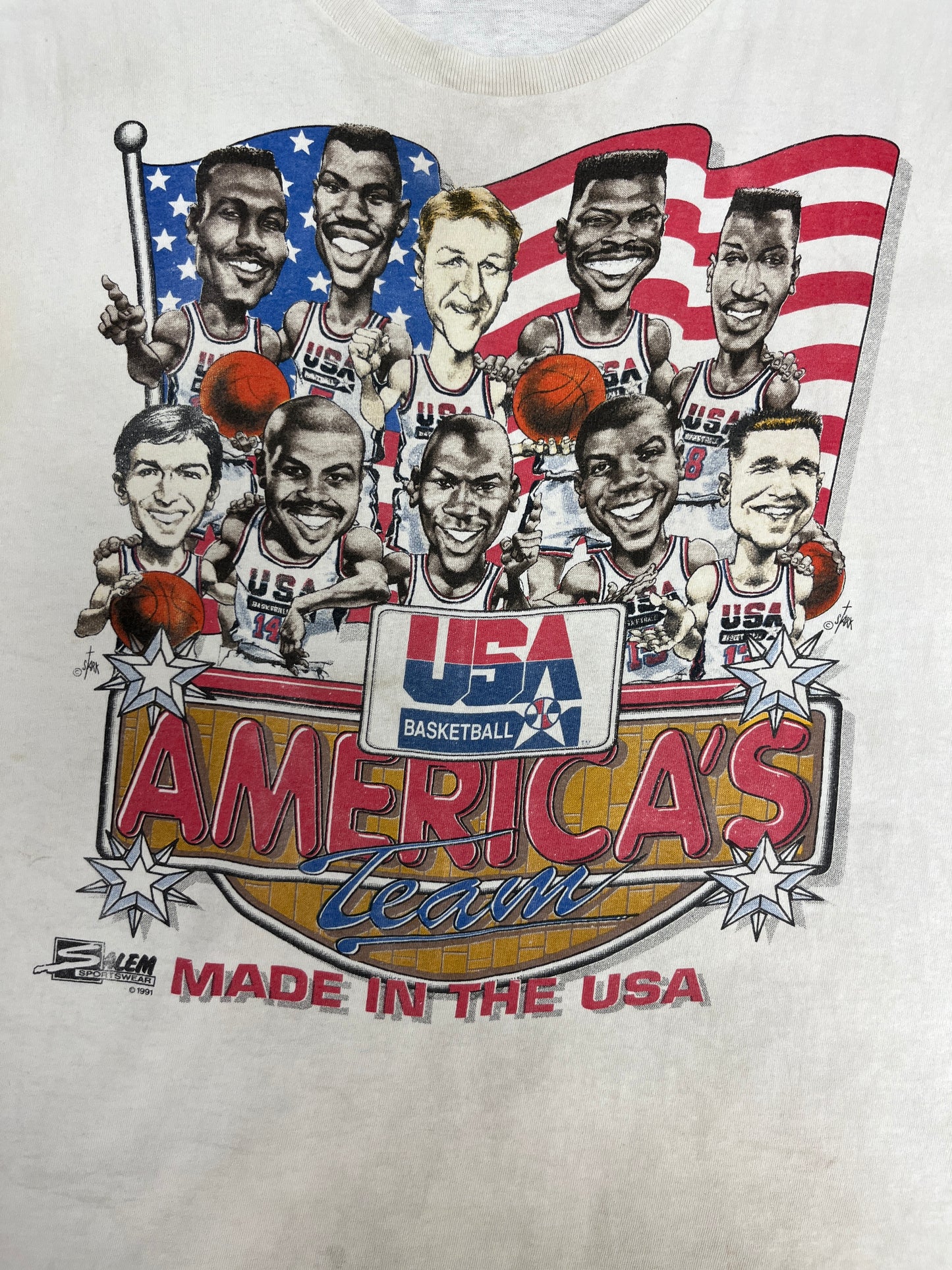 USA Basketball Dream Team Bighead Graphic Tee | Size X-Large | Vintage 1990s Salem Sportswear White T-Shirt |