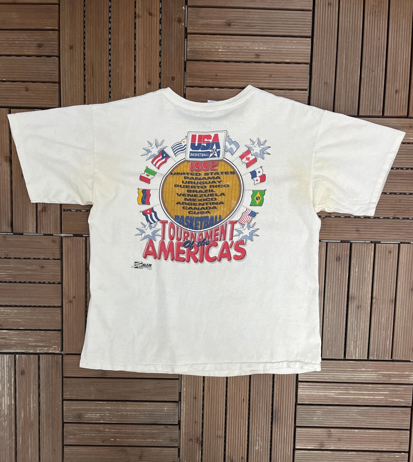 USA Basketball Dream Team Bighead Graphic Tee | Size X-Large | Vintage 1990s Salem Sportswear White T-Shirt |