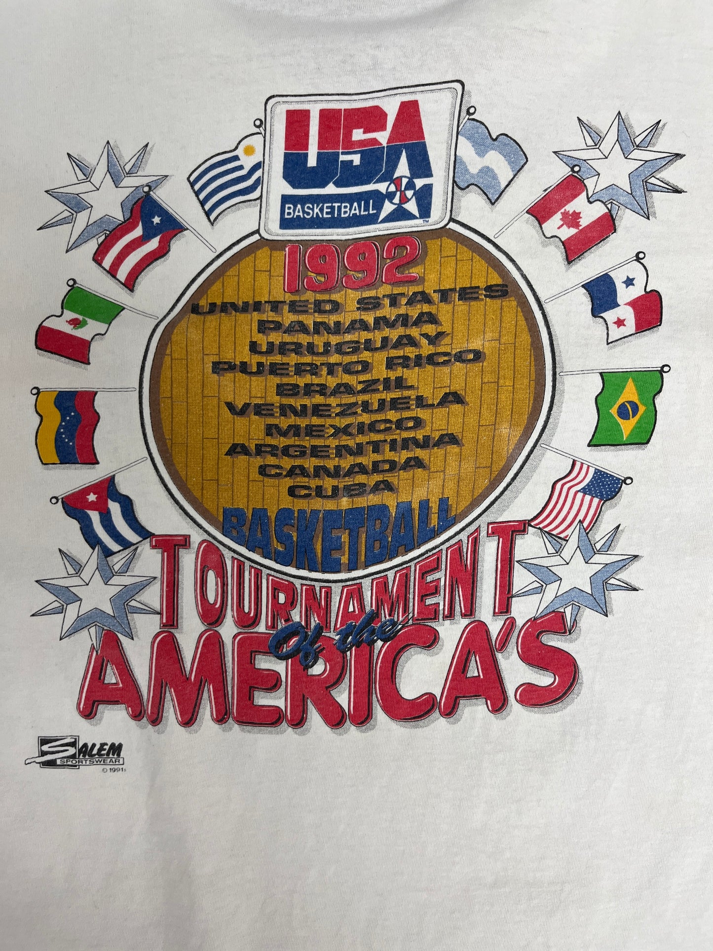 USA Basketball Dream Team Bighead Graphic Tee | Size X-Large | Vintage 1990s Salem Sportswear White T-Shirt |