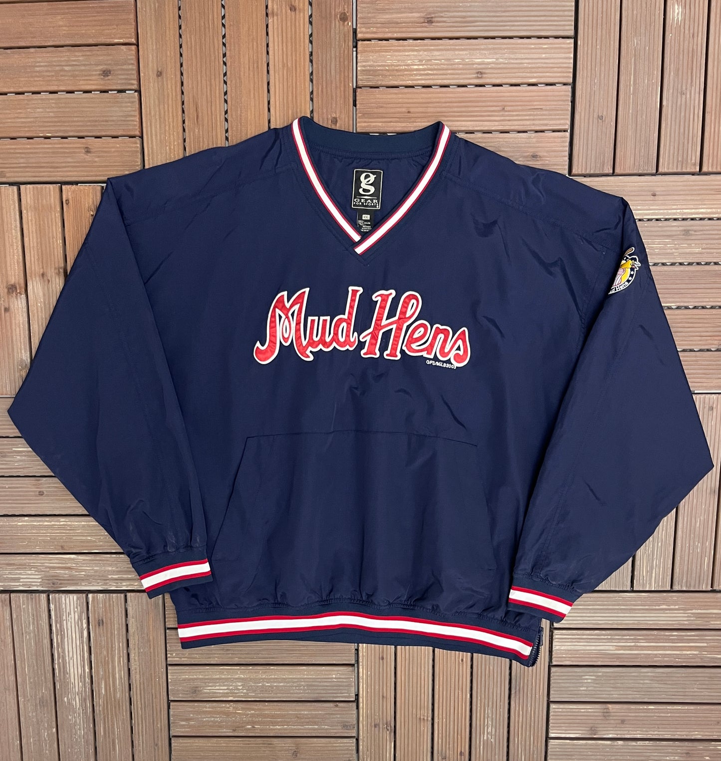 Toledo Mud Hens Stitched Graphic Windbreaker | Size XX-Large | Vintage 2000s MiLB Baseball Blue Light Jacket |