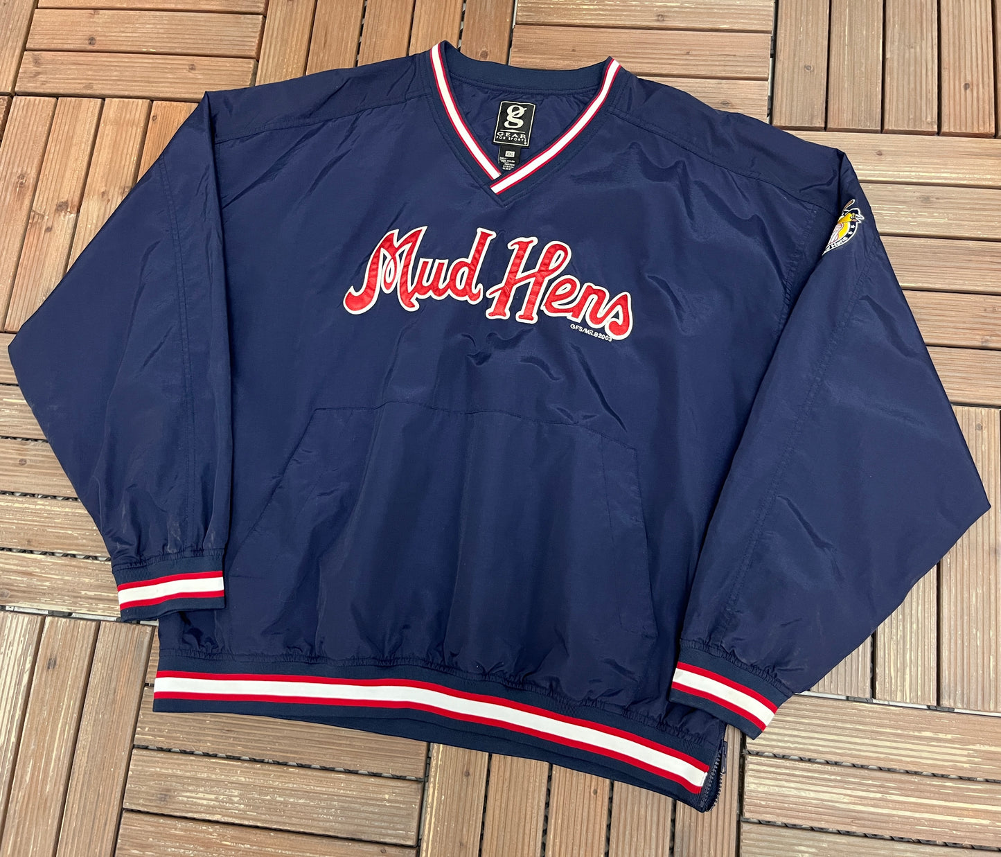 Toledo Mud Hens Stitched Graphic Windbreaker | Size XX-Large | Vintage 2000s MiLB Baseball Blue Light Jacket |