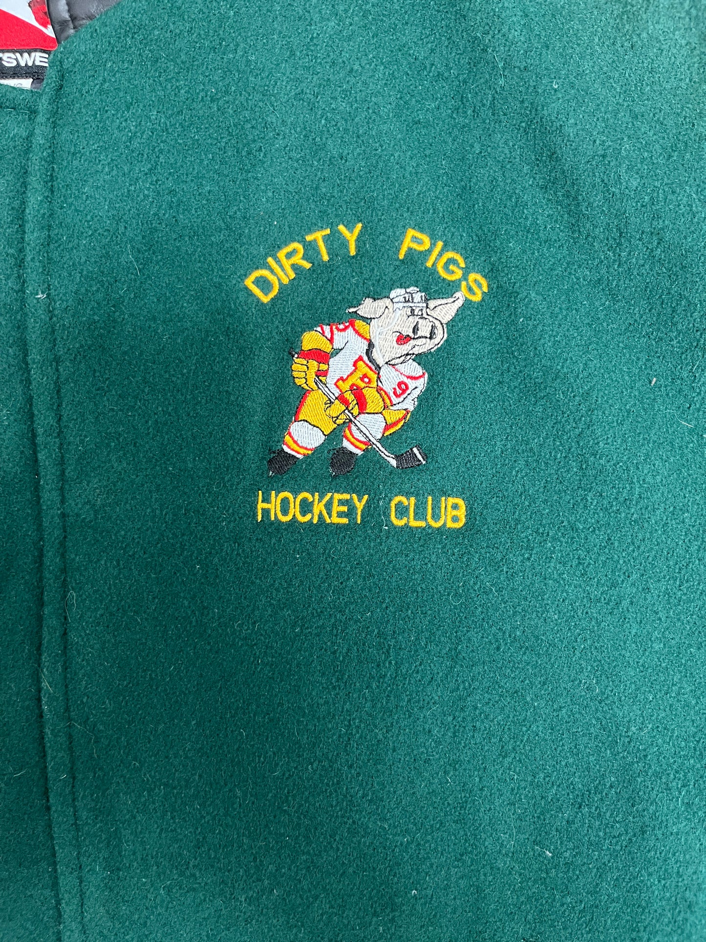 Dirty Pigs Hockey Graphic Jacket | Size Large | Vintage 1990s Varsity Green Jacket |