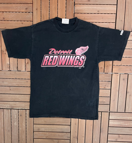 Detroit Red Wings Graphic Tee | Size Large | Vintage 1990s NHL Hockey Black T-Shirt |