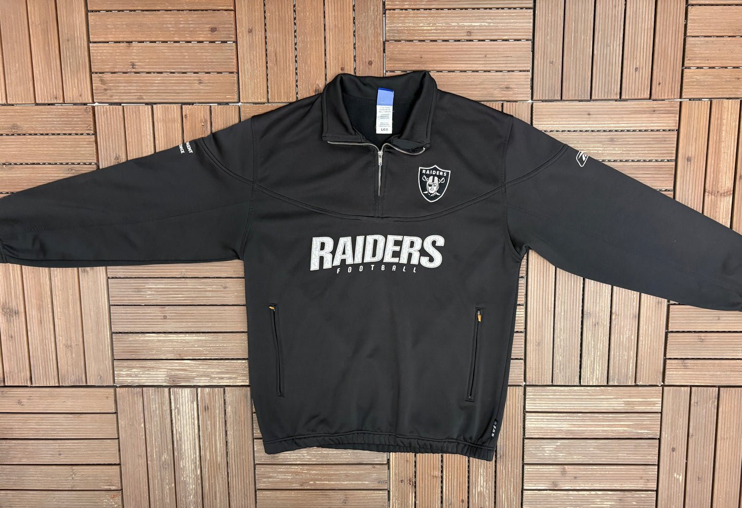 Oakland Raiders Football Graphic Quarter Zip Sweater | Size Large | Vintage 2000s NFL Football Black Sweatshirt |