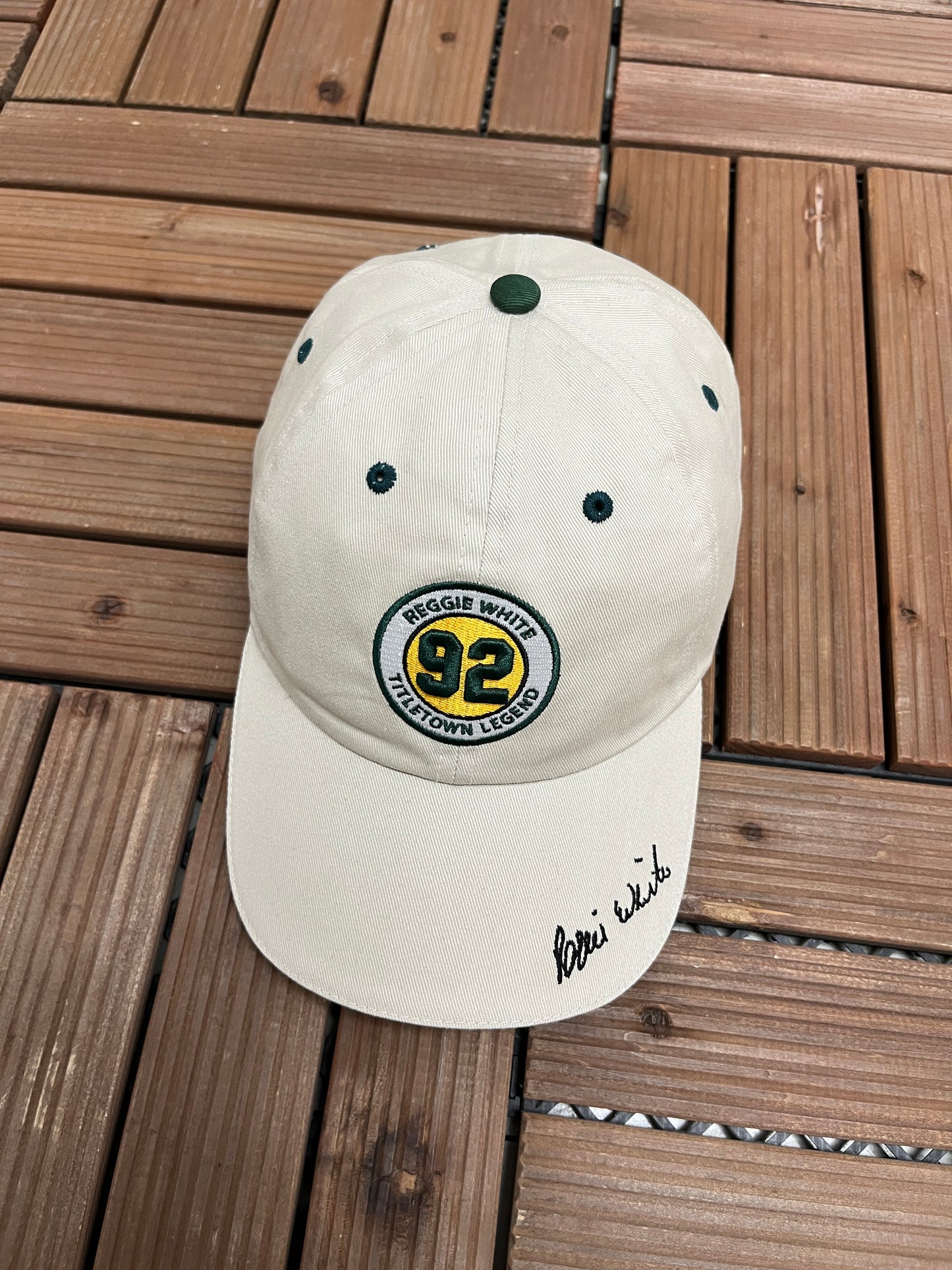 Reggie White Titletown Legend Graphic Hat | Metal Clasp | Vintage 1990s NFL Football Beige Cap |