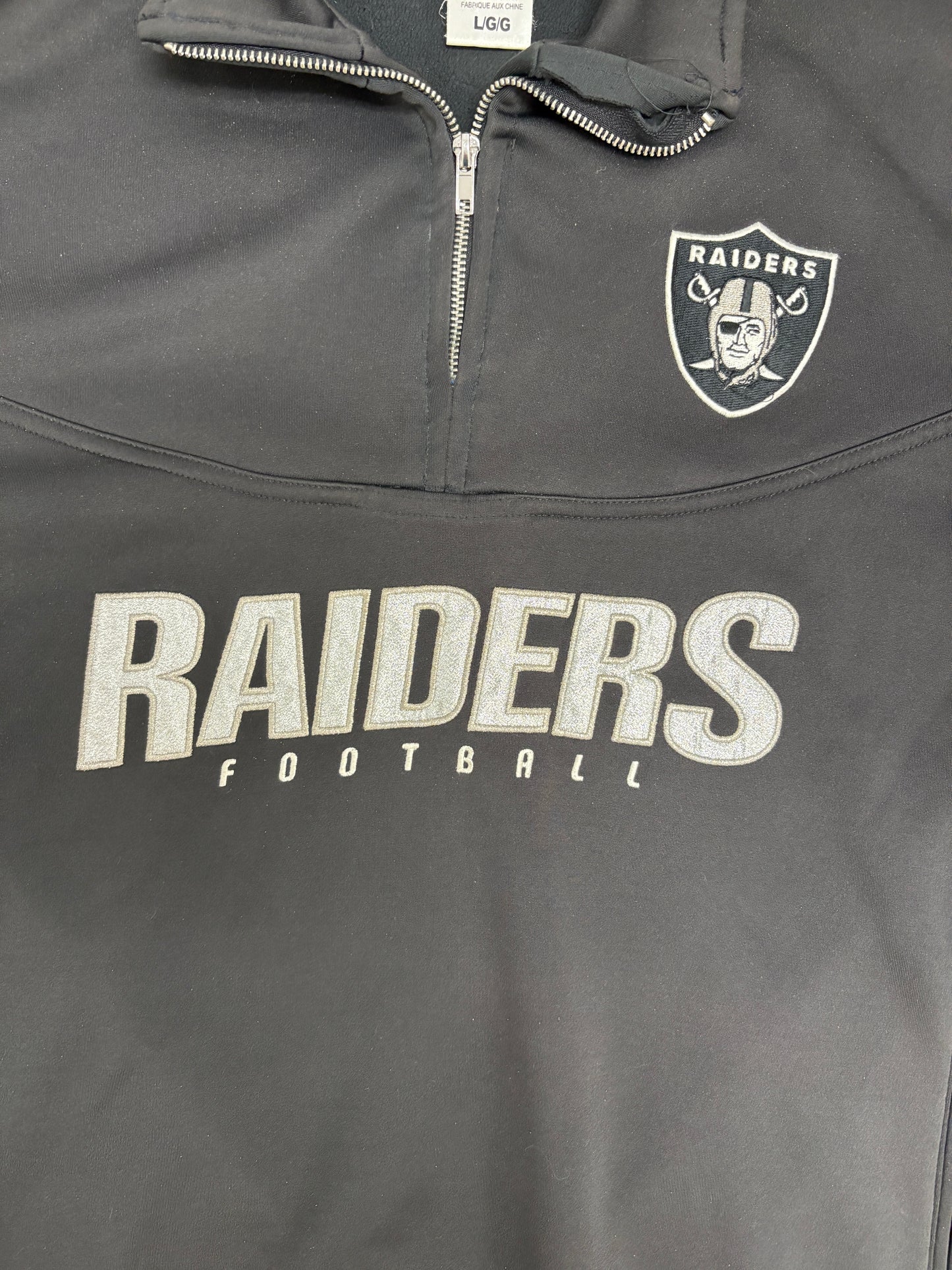 Oakland Raiders Football Graphic Quarter Zip Sweater | Size Large | Vintage 2000s NFL Football Black Sweatshirt |