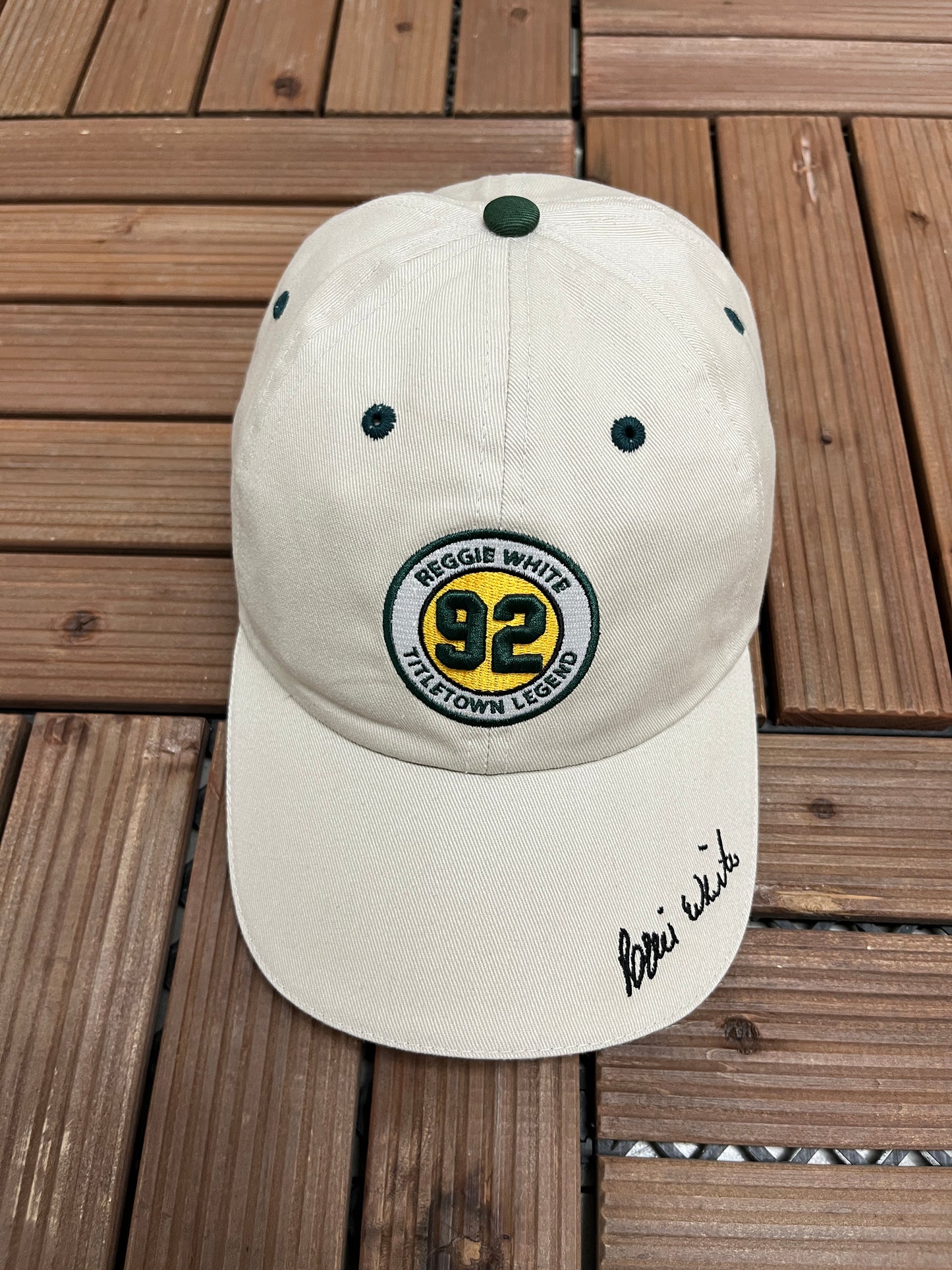 Reggie White Titletown Legend Graphic Hat | Metal Clasp | Vintage 1990s NFL Football Beige Cap |